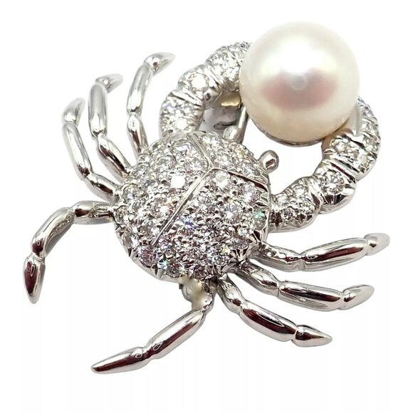 Rare! Authentic Tiffany & Co Platinum Crab 1.50ct Diamond 9mm Pearl Pin Brooch - Picture 12 of 12